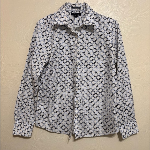 Lands' End Tops - Lands' End Geometric White and Blue Button Down Shirt